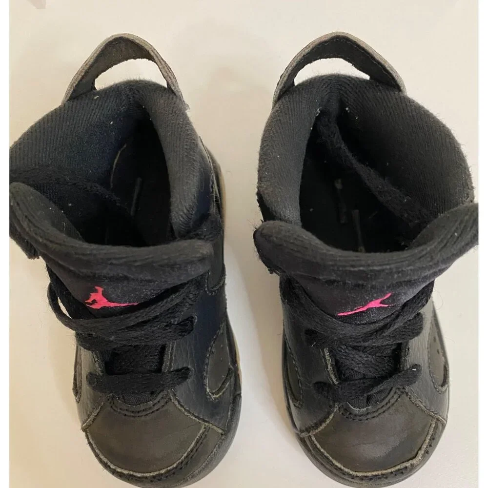 Nike Infant Toddler 6C Air Jordan VI Retro Hyper Sneakers Black/Pink Hi-Top‎